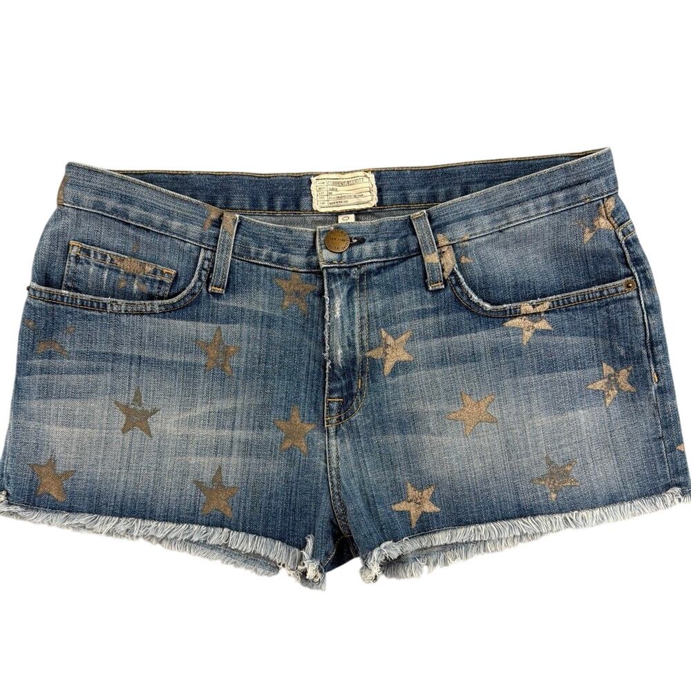 Current Elliott Gold Star Print Boyfriend Denim Shorts Festival Size 29 USA Boho